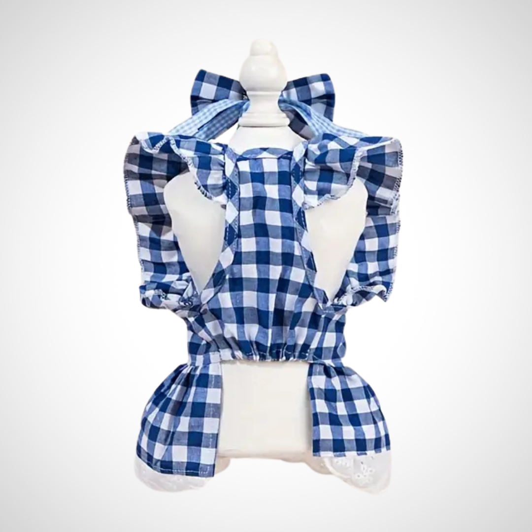 Vestido Xadrez Azul e Branco 💙🐾