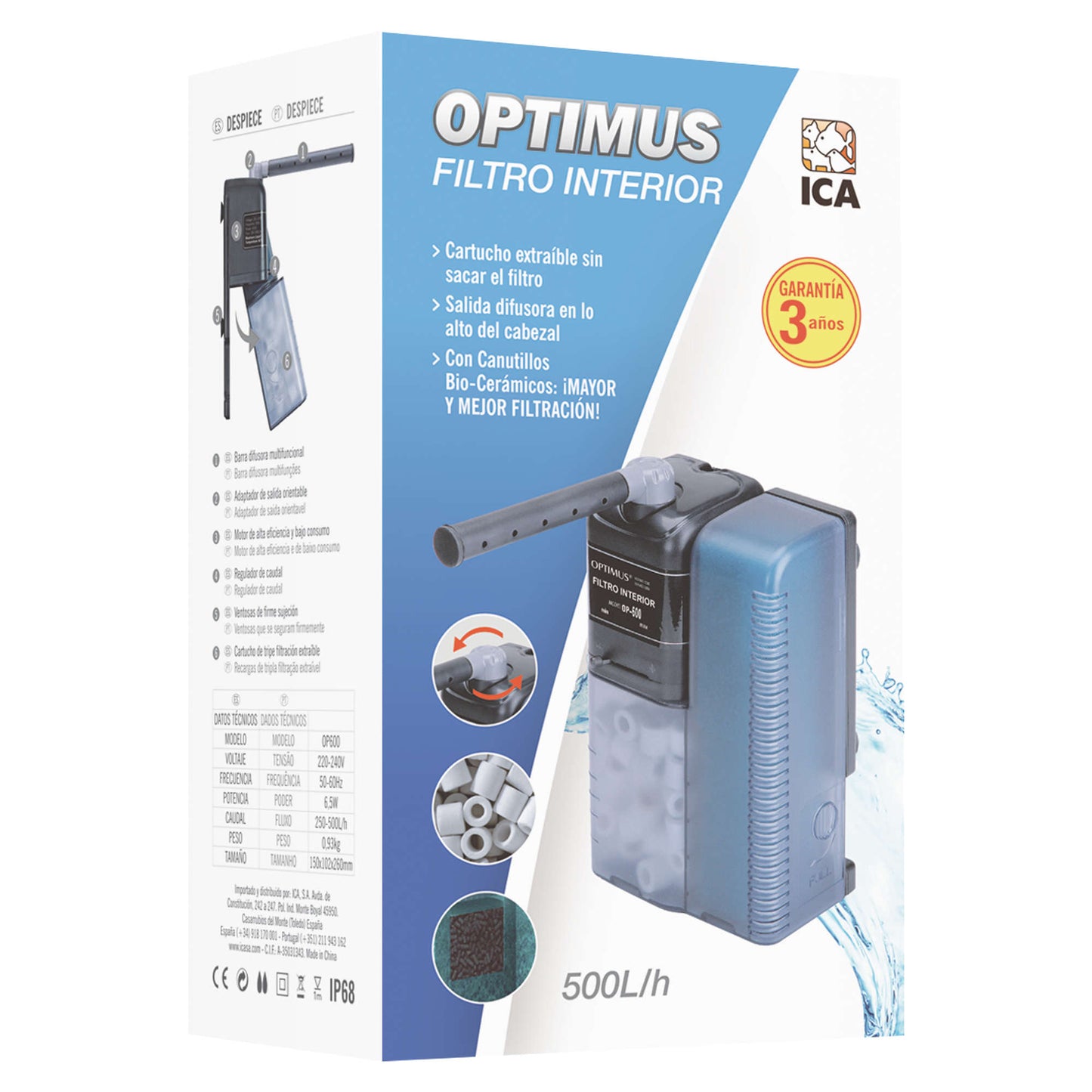 Filtro Interno OPTIMUS 500L/h 💧